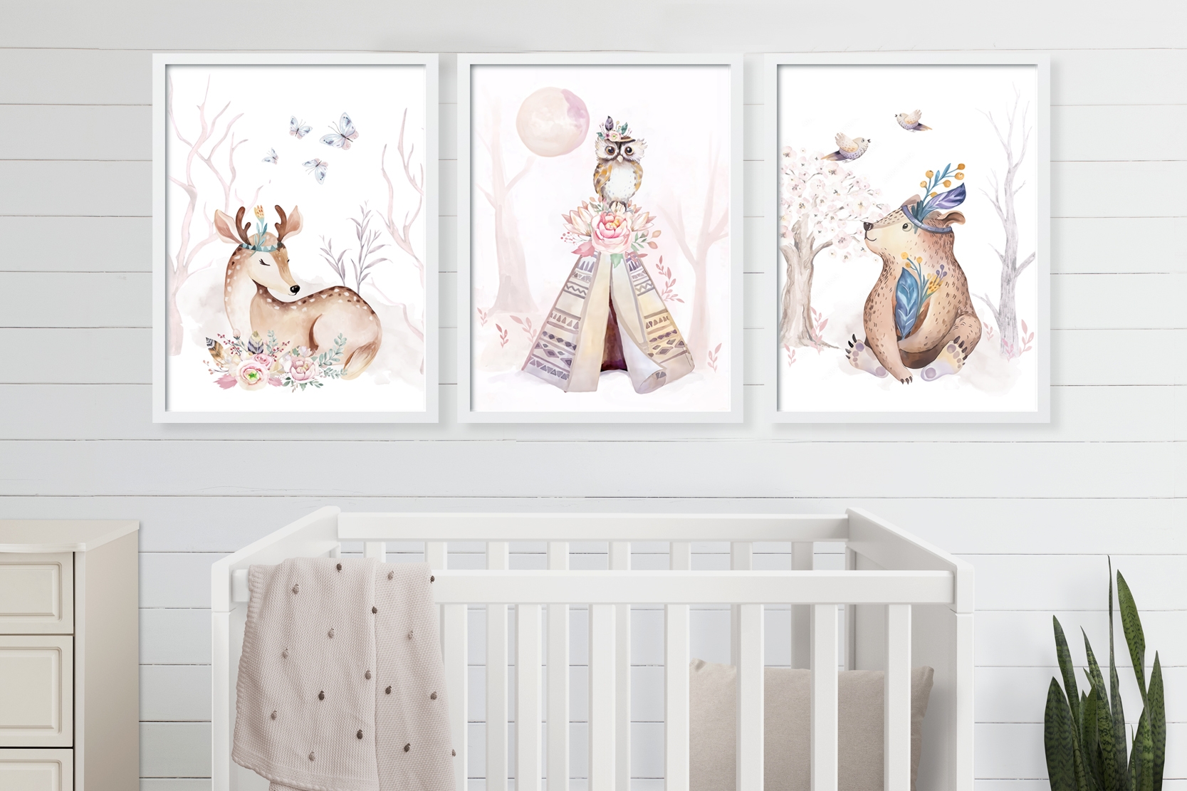 Poster – Hirsch, Boho-Bär, Eule/ 3er-Set