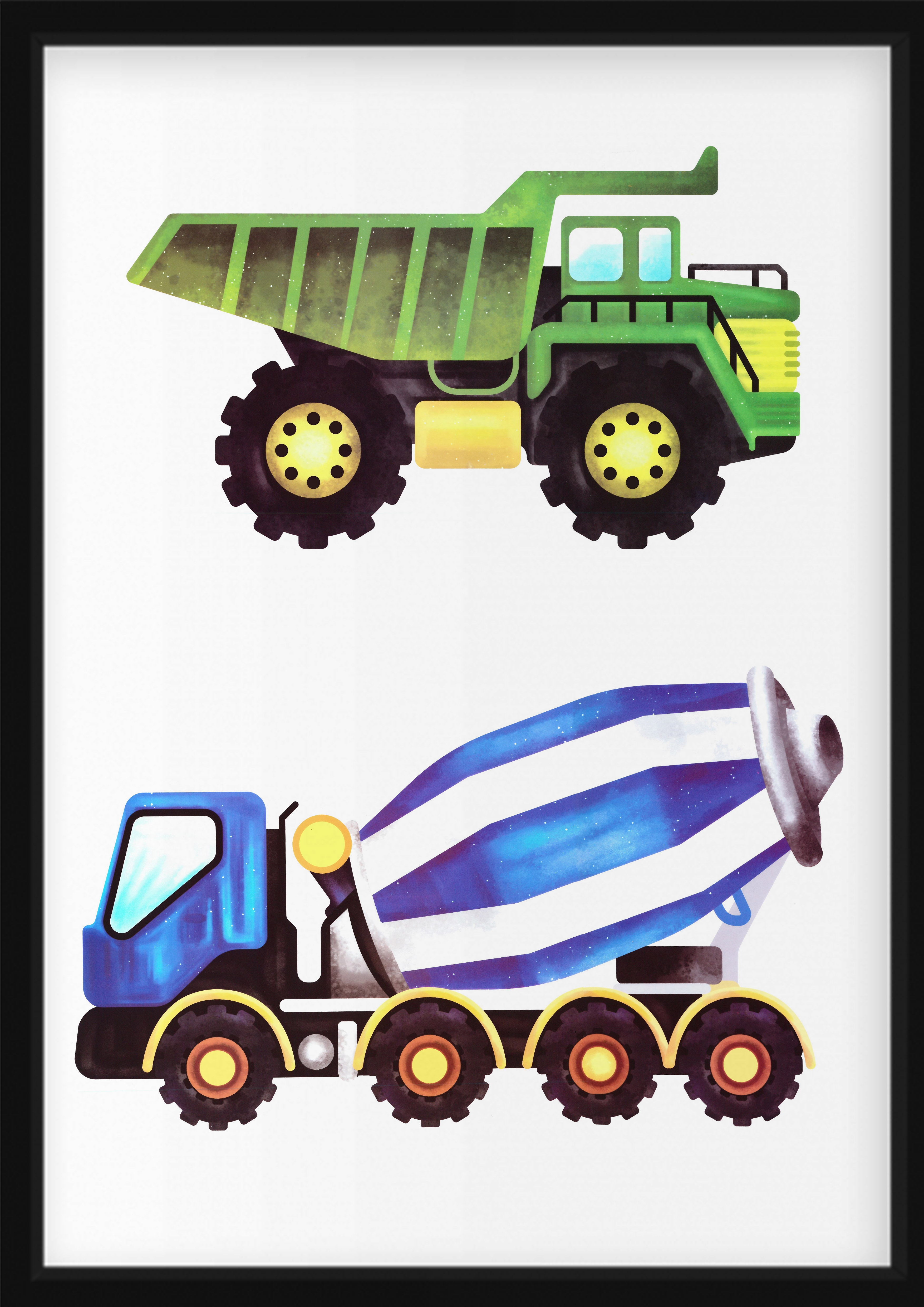 Poster - Muldenkipper und Betonmischer
