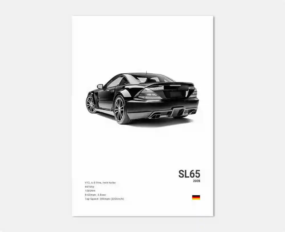 Plakat – Luxus-Sportwagen in Schwarz und Weiß / SL 65 2008 / Weiß