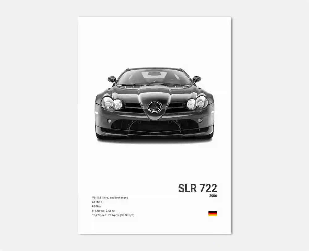 Plakat – Luxus-Sportwagen in Schwarz und Weiß / SLR 722 2006 / Weiß
