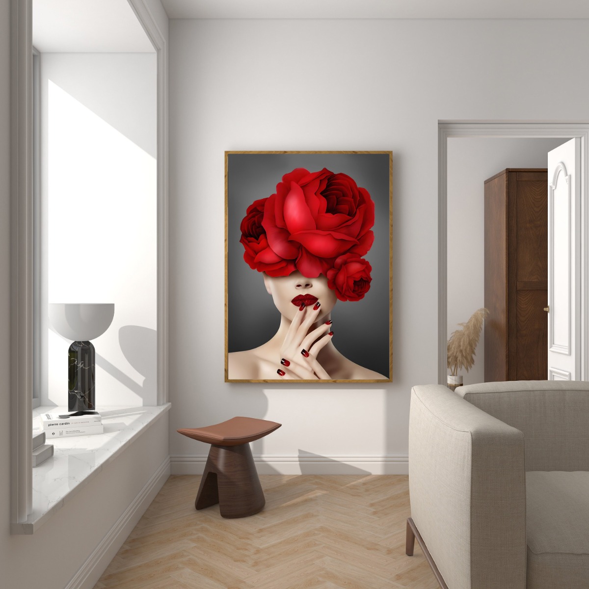 Plakat - Blumenmädchen / Rote Rosen
