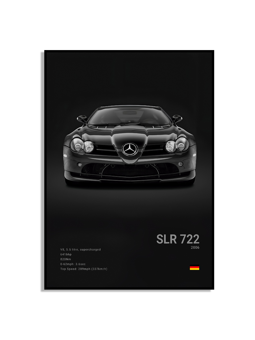 Plakat – Luxus-Sportwagen in Schwarz und Weiß / SLR 722 2006 / Schwarz