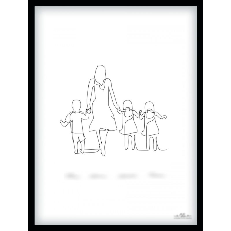 Poster Mutter mit 3 Kindern / 2 Töchter und Sohn / Personalisiert