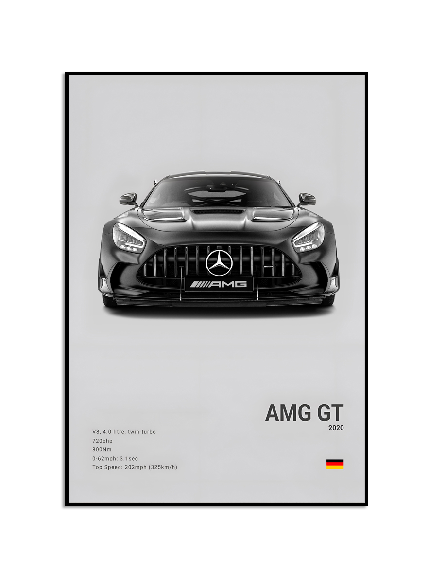 Plakat – Luxus-Sportwagen in Schwarz und Weiß / AMG GT 2020 / Grau