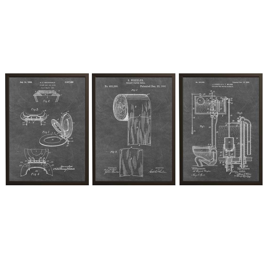 Patentzeichnung Poster - Badezimmererfindungen / Set aus 3
