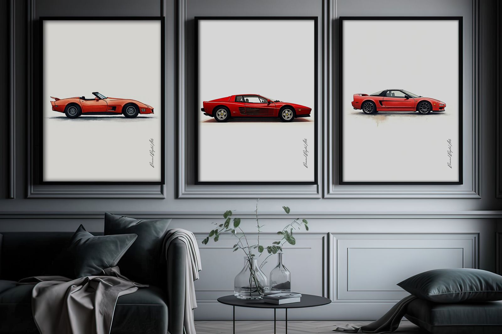 Poster - Rote Sportwagen / Set von 3