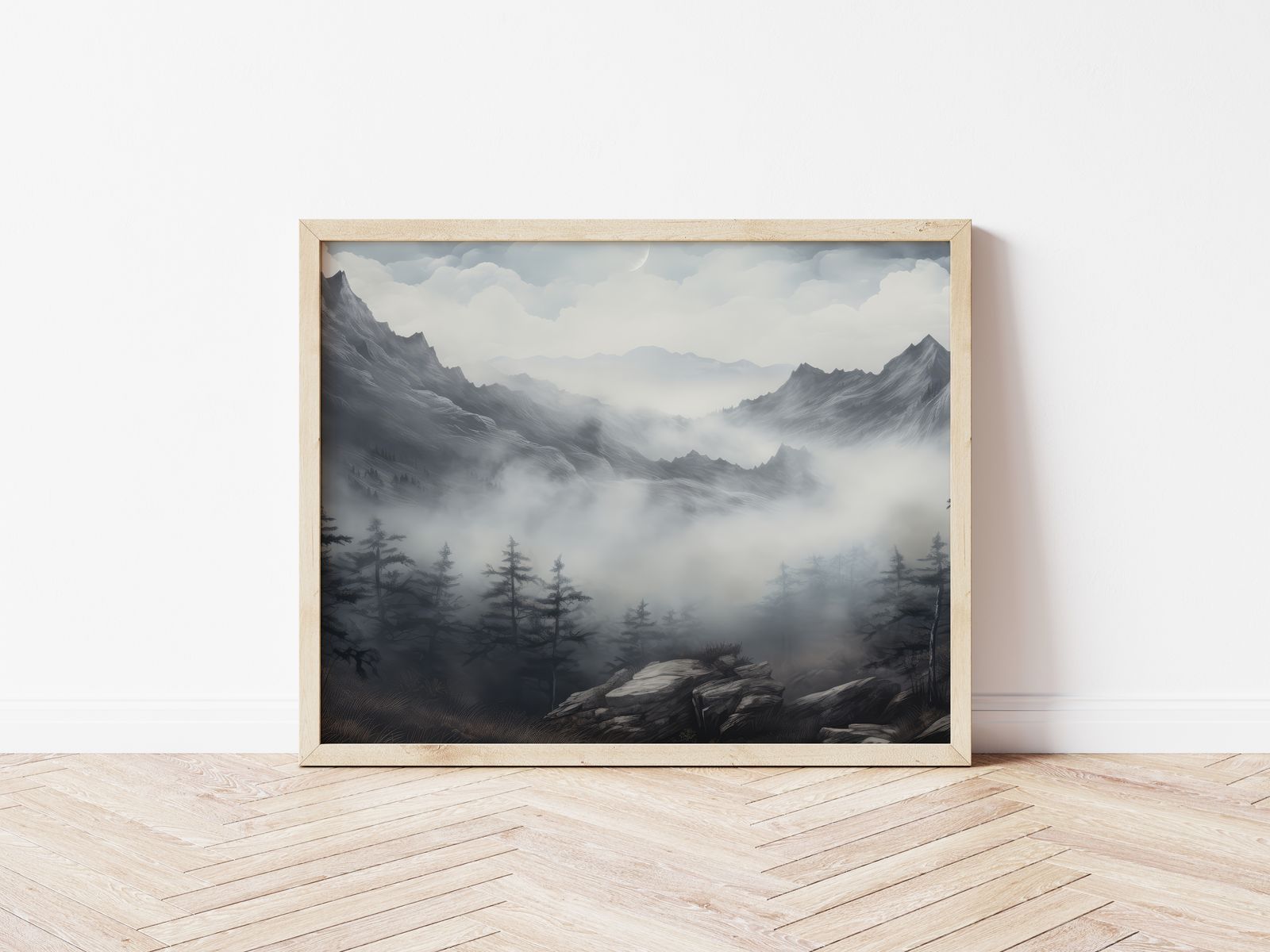 Poster - Nebliges Berglandschaft