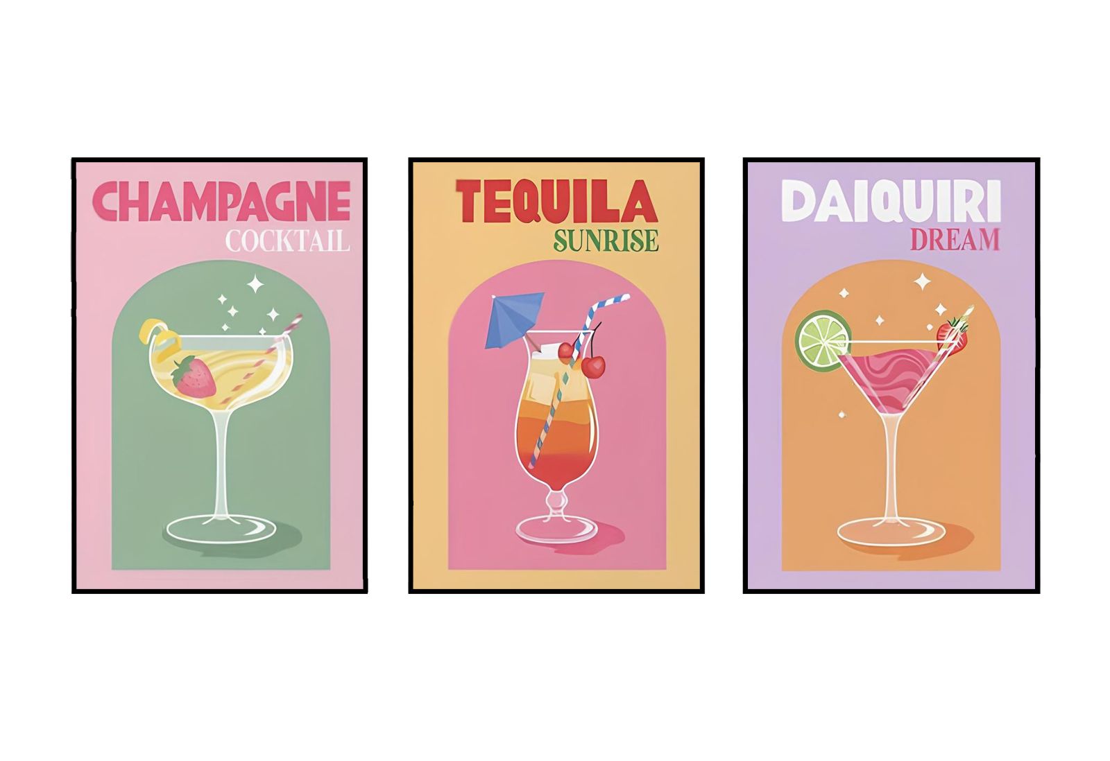 Cocktail Poster Kunst - Set von 3