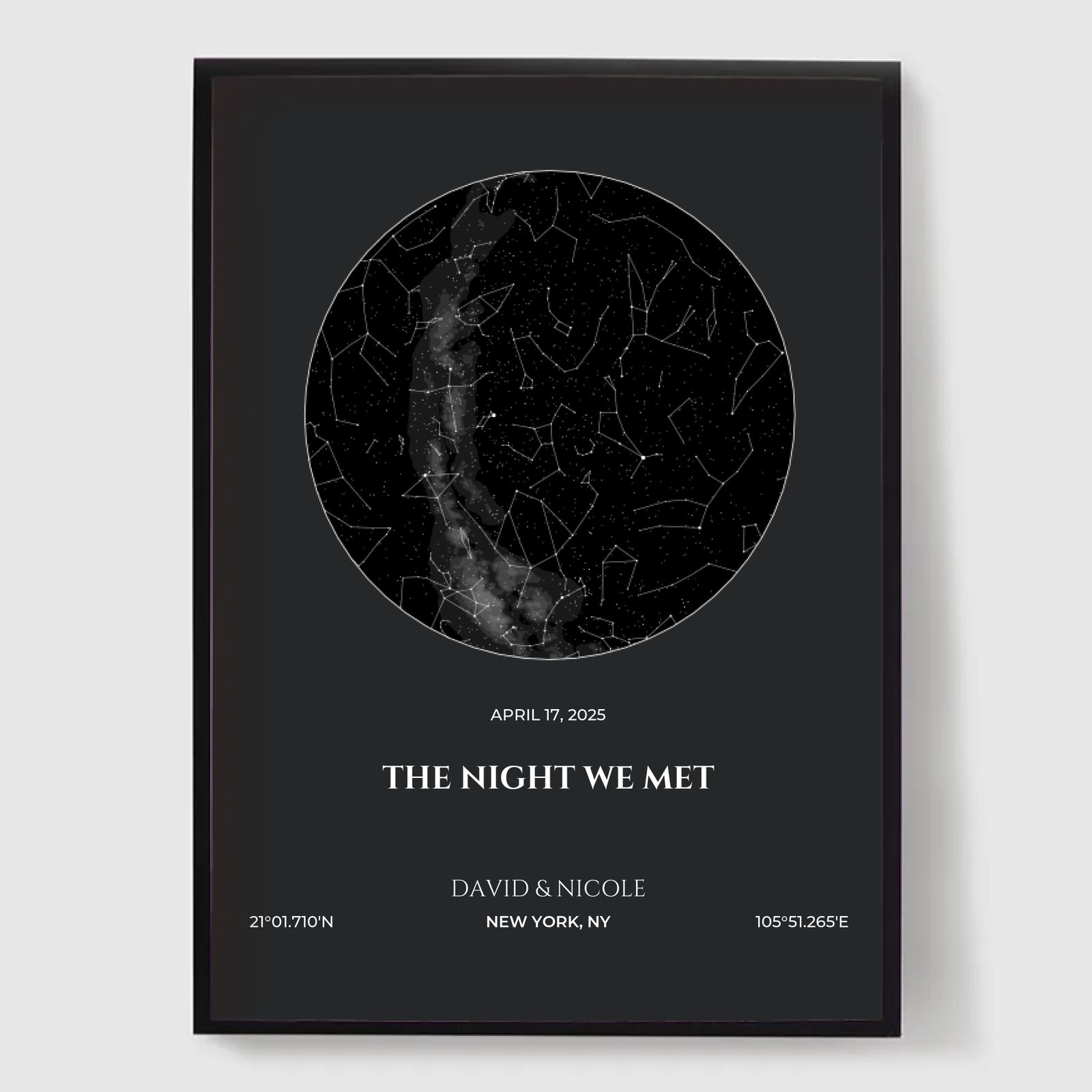 Personalisiertes Poster - Die Nacht, in der wir uns trafen, Sternenkarte - Schwarzes Thema