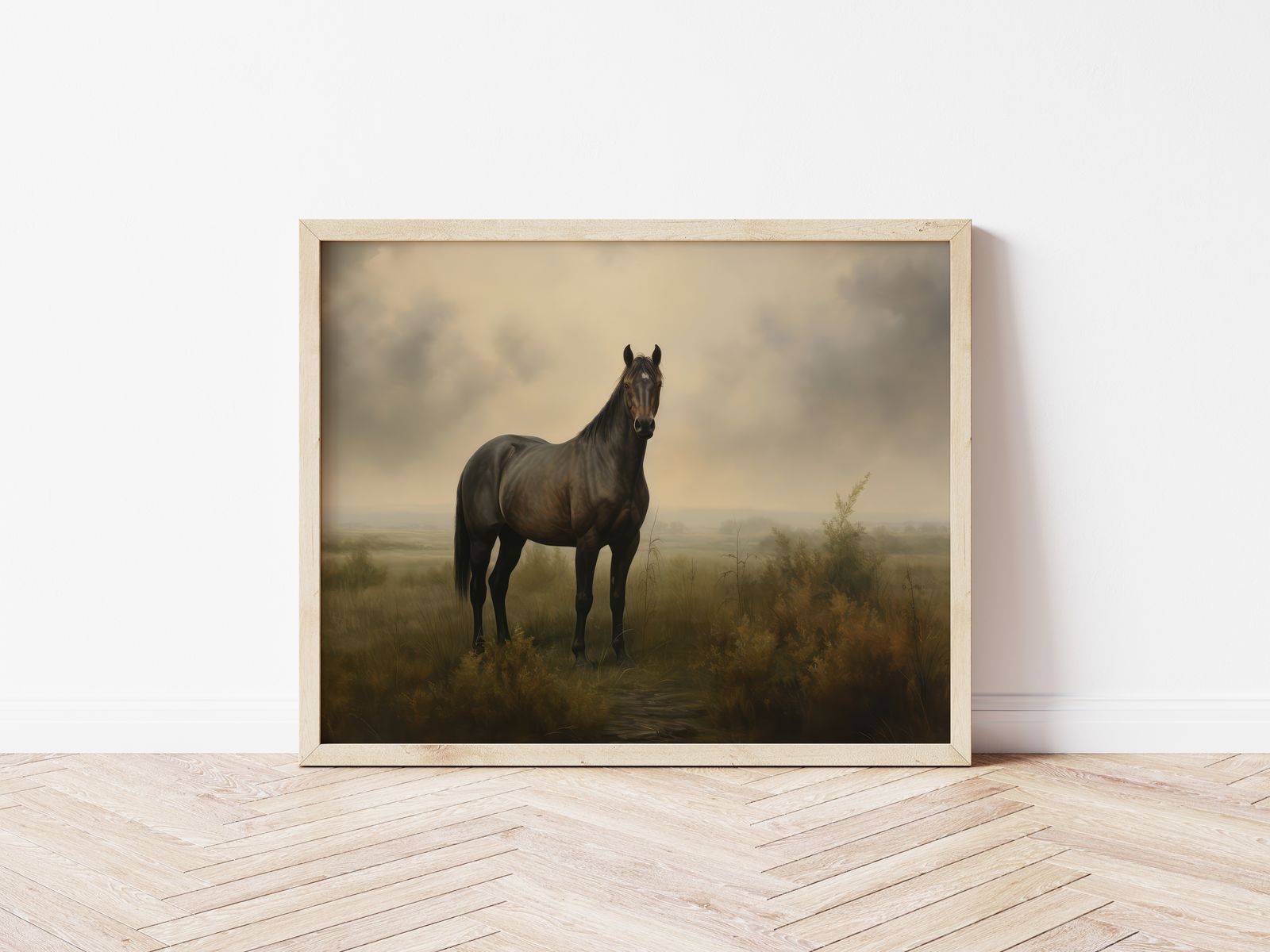 Poster - Pferd im Nebeligen Feld