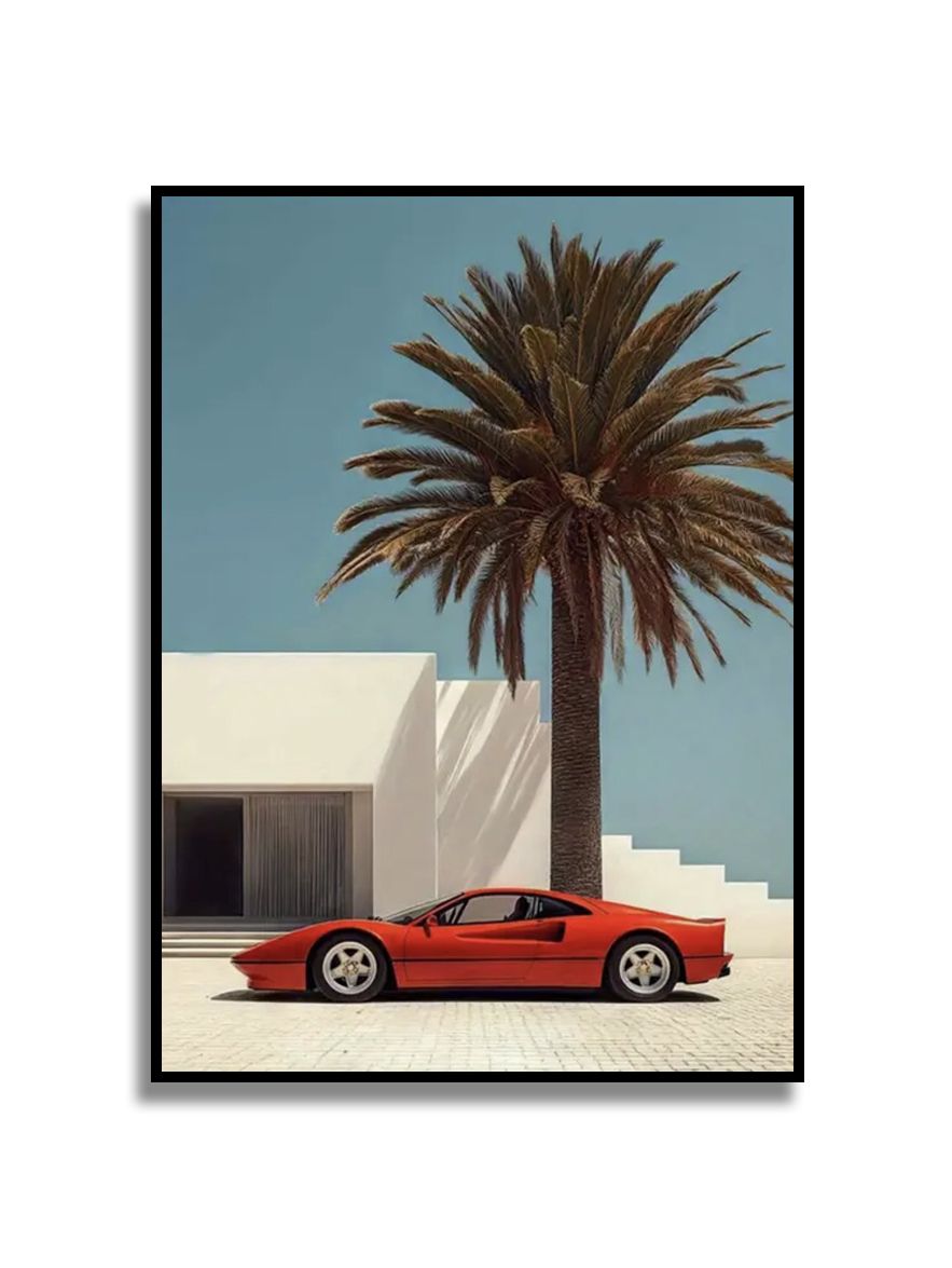 Poster - Rotes Auto und Palme