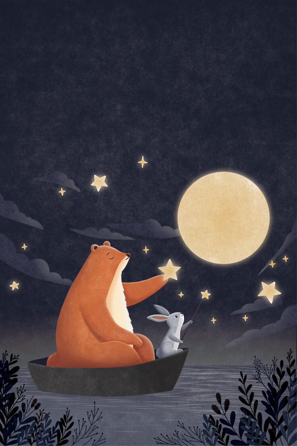 Poster - Bär und Hase Unter dem Mond