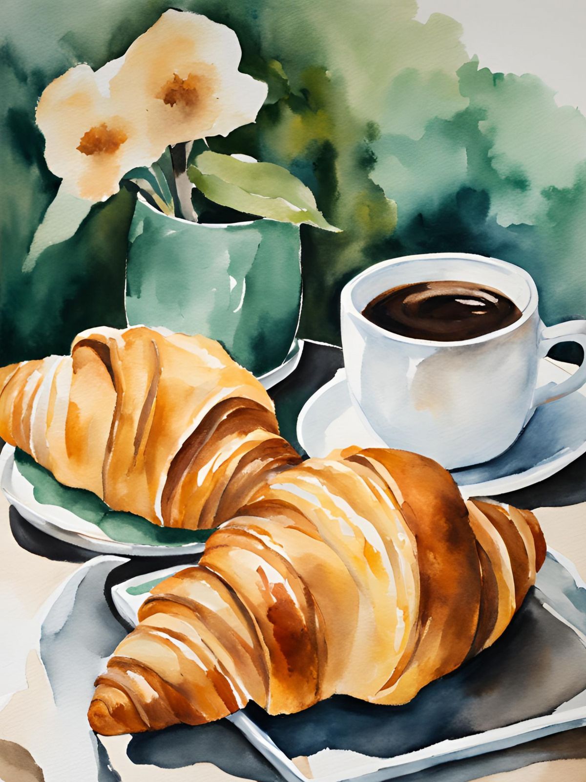 Poster - Kaffee und Croissant